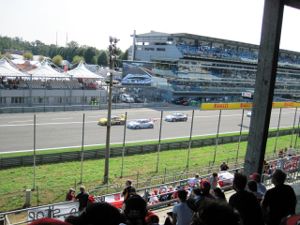 Porsches on the start/finish straight